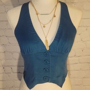 Wet Seal Turquoise Cropped Vest w/4 Buttons Size M